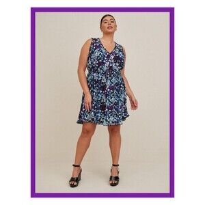 NWT Torrid 4X Mini Chiffon Black Floral Print Sleeveless Ruffle Dress Size 26